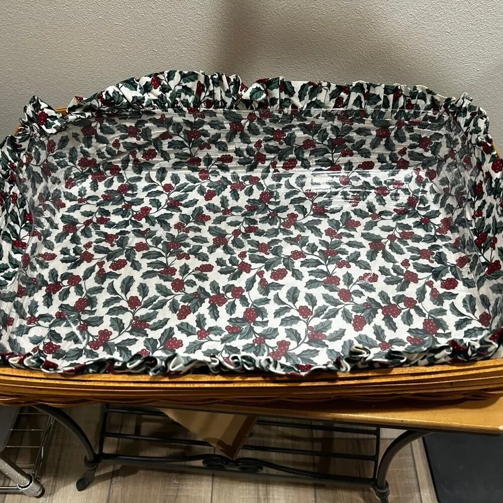 Longaberger Hostess Serving Tray Basket holly liner & protector Christmas